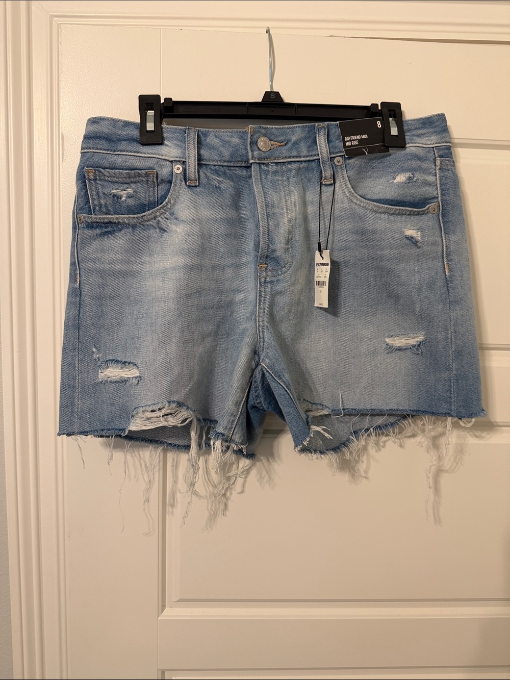 Express Light Blue Distressed Denim Cutoff Shorts